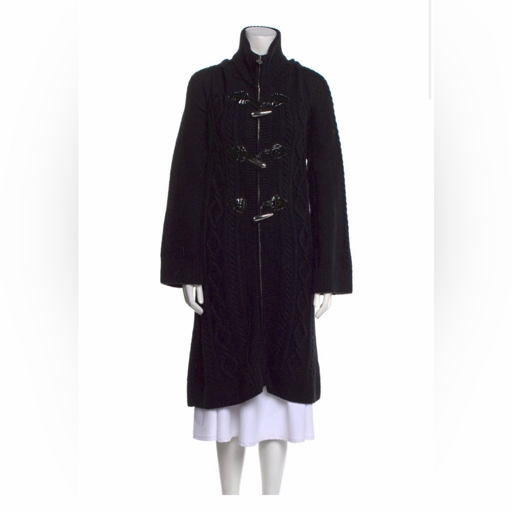 Tory Burch Long Black Wool Toggle Coat Sweater Jacket Size M